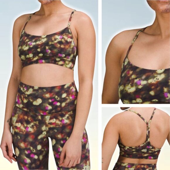 LULULEMON Flow Y Nulu Bra Light Support Size 4 Soft Focus Splatter Green Multi - Picture 1 of 6